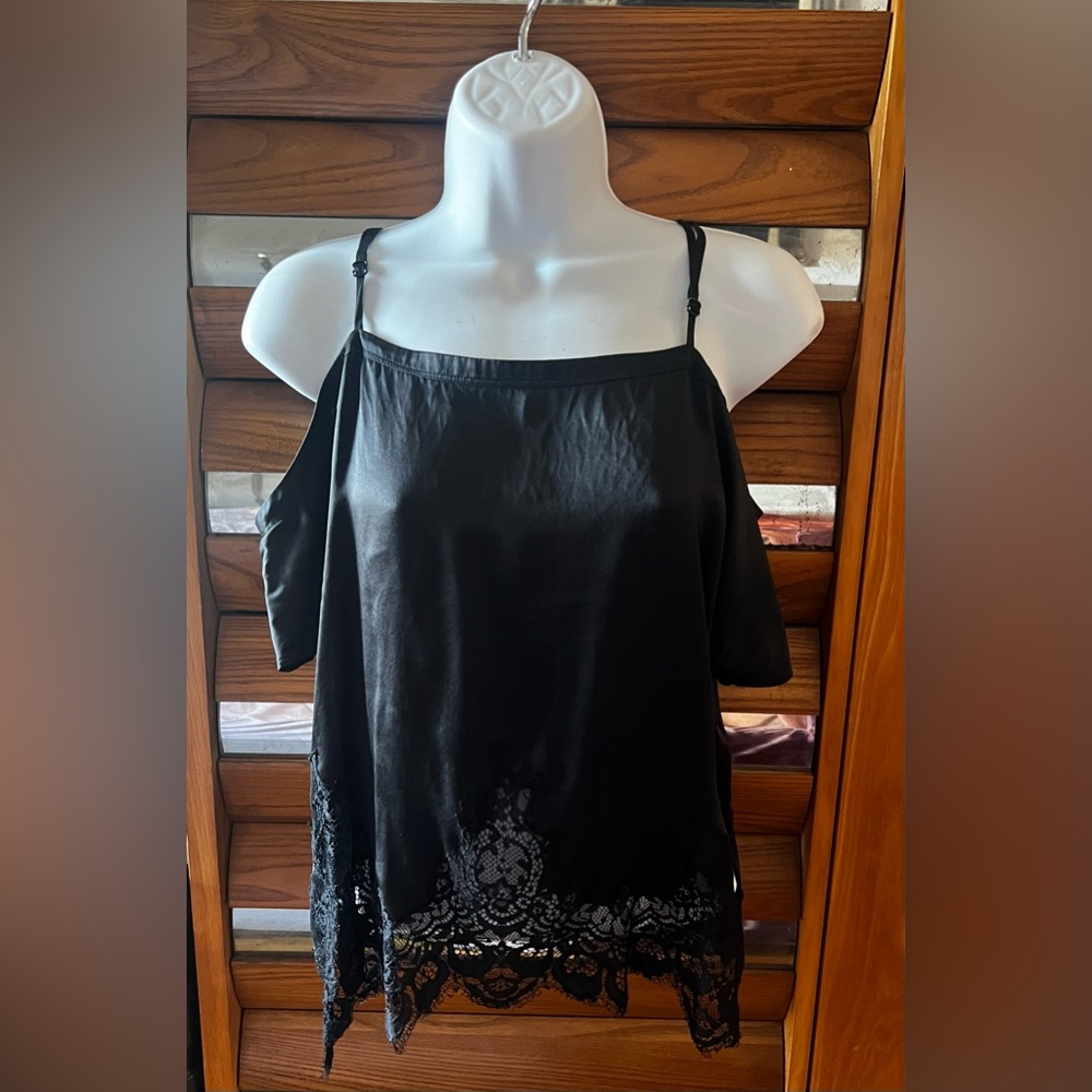 The Kooples Black 100% silk Camisole with Lace Trim